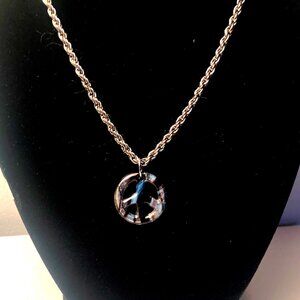 Silver Tone Chain With Glass Peace Sign Pendant Multi-Colors
